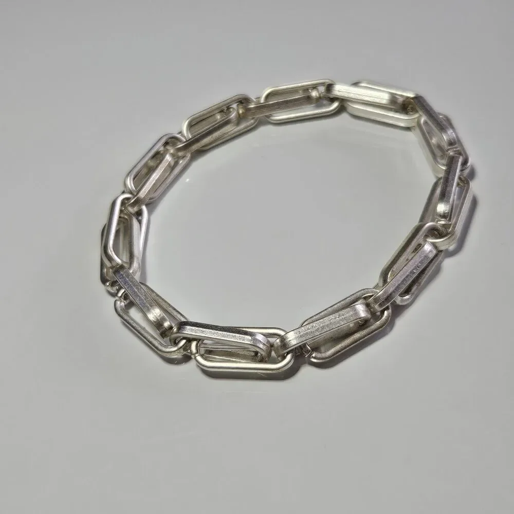 Silver Tone Long Links Stretch Bracelet Up To 8